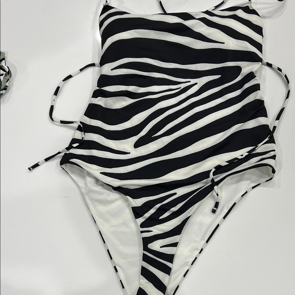 Macy's Black and White Zebra Print One Piece Swimsuit